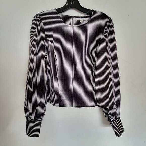 AVEC LES FILLES Black White Striped Cuffed Long Sleeve Shirt Blouse Size Small - Picture 4 of 13